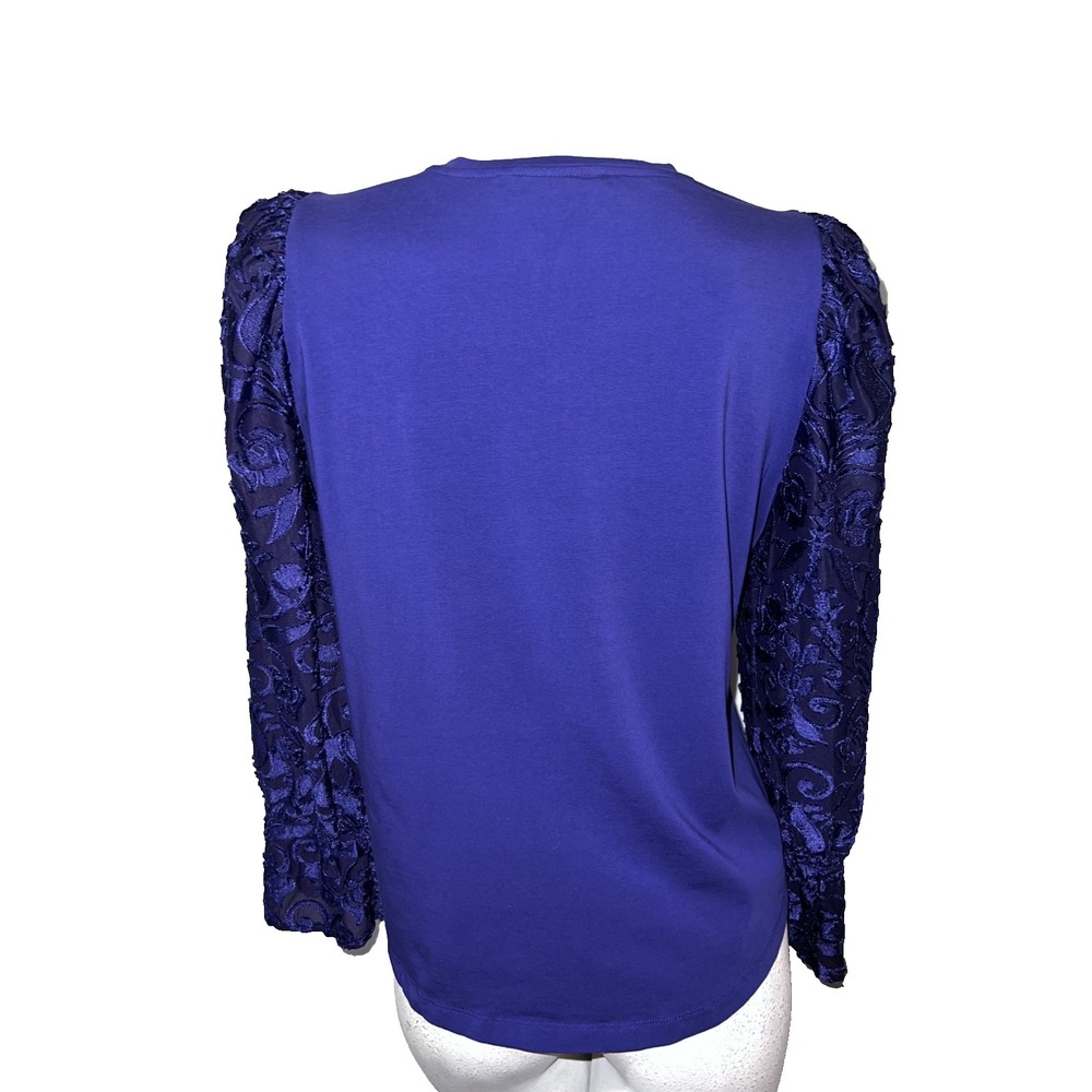 Chicos Royal Purple V-Neck Top Sheer Embroidered Mesh Long Sleeve Size (2) Large - Picture 6 of 7